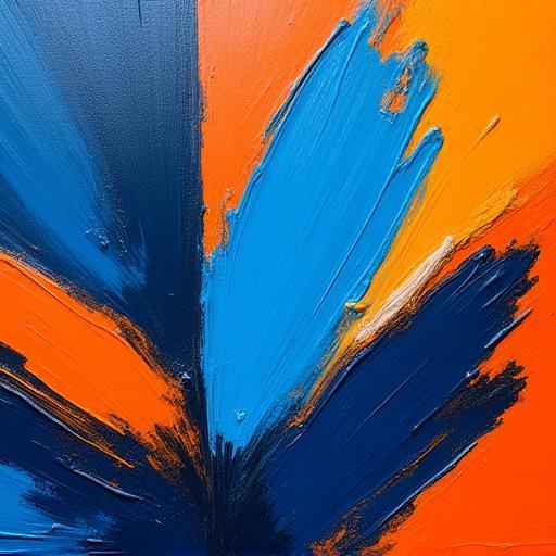 Bold abstract painting in blue and orange