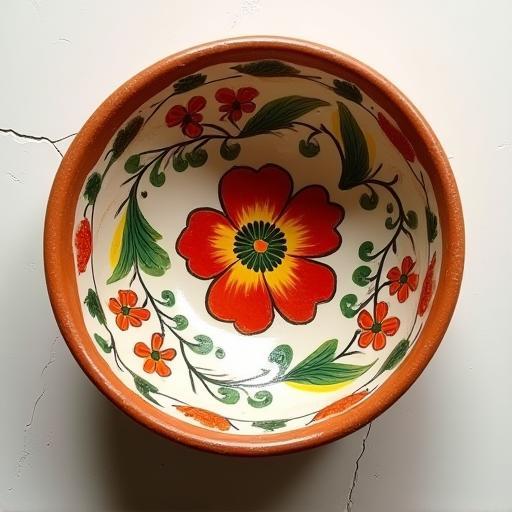 Hand-painted pottery bowl with floral motif