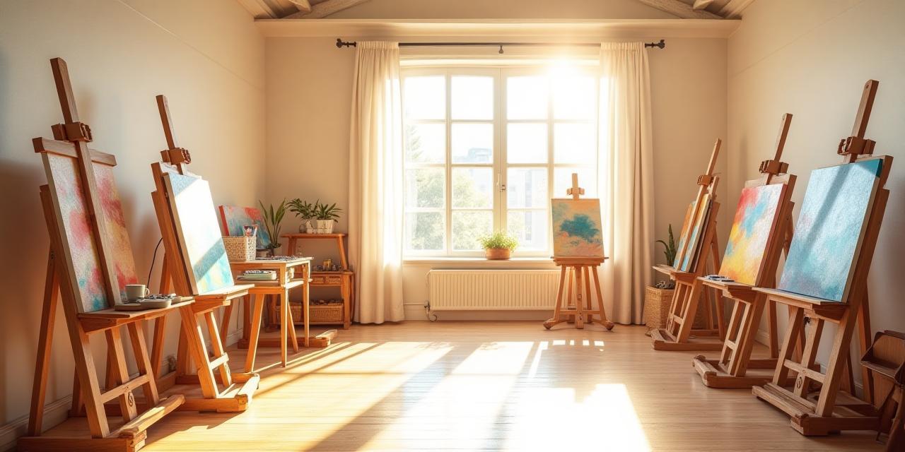 Sun-drenched Melbourne Art Space studio with easels and canvases