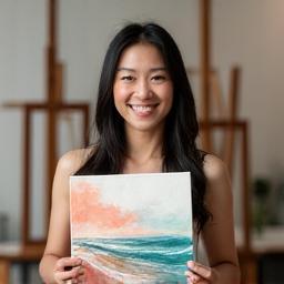 Alex Tran smiling with finished artwork