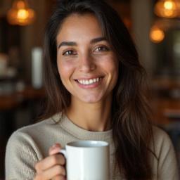 Sophie Rizvi holding a coffee mug